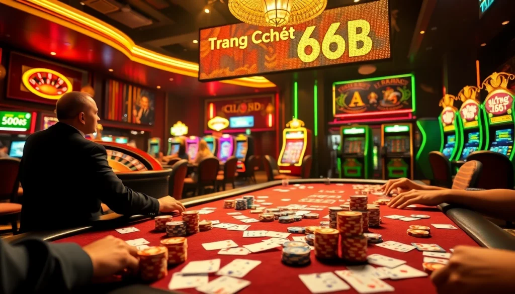 Experience the thrill of gambling at Trang Chủ 66B with players immersed in a high-stakes poker game.