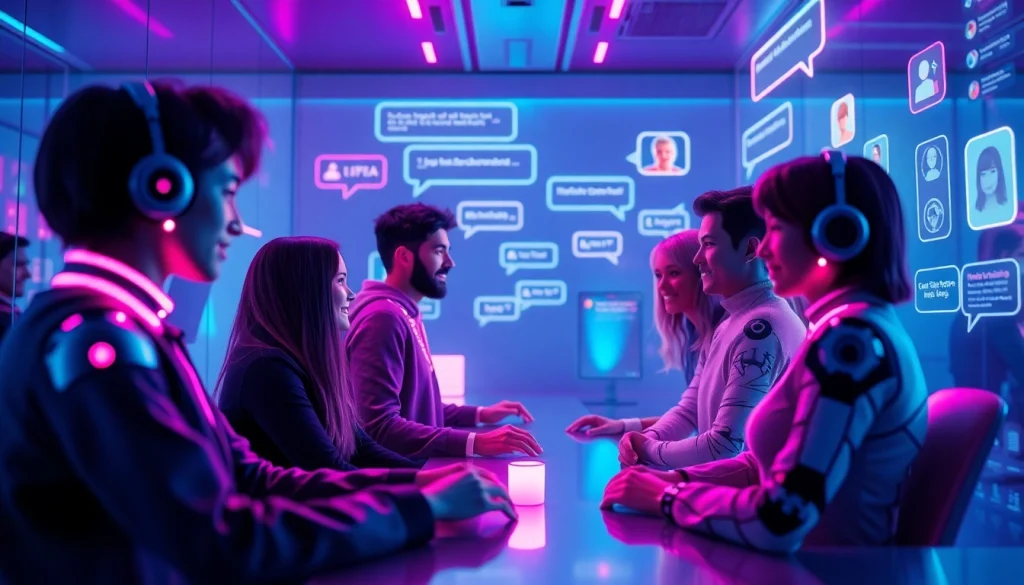 Engaging scene of free ai sex chat with friendly AI characters and interactive chat interface.